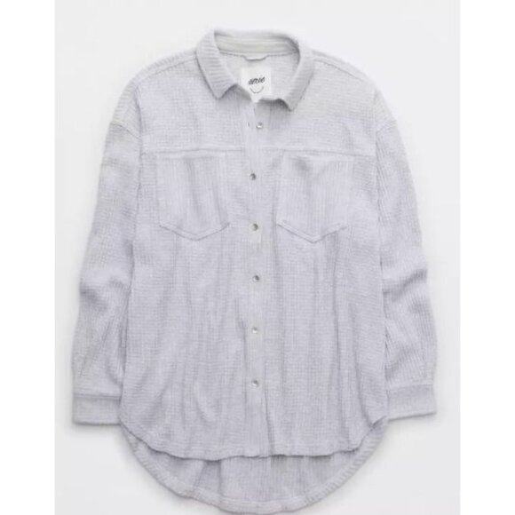 Aerie Light Heather Gray Anytime Fave Waffle Oversized Shirt Size XS - Picture 2 of 5